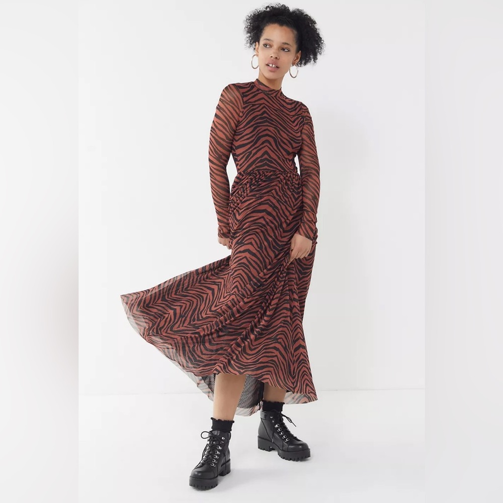 Urban Outfitters UO Tiger Print Mesh Maxi Dress EUC